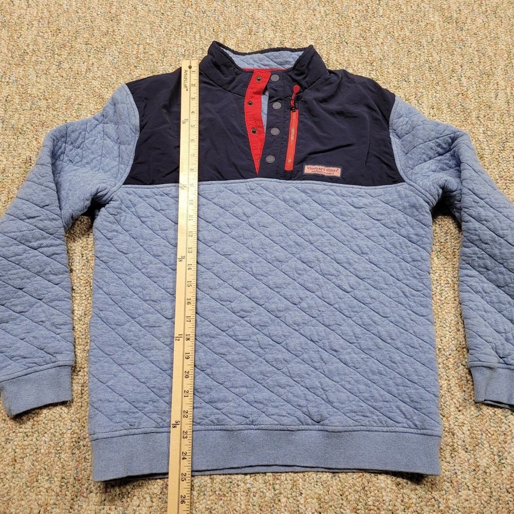 Vineyard Vines Sweater Mens Medium Blue Navy Red Snap Mock Neck Quilted Pullover - Picture 9 of 16